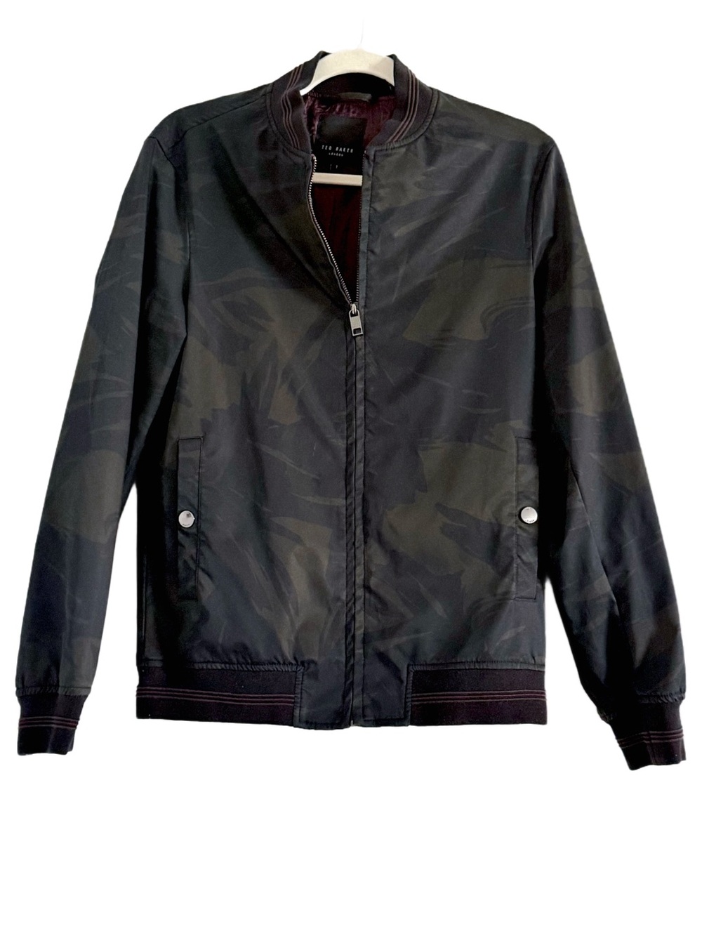 Ted Baker London Black Camouflage Bomber Jacket Sz 1